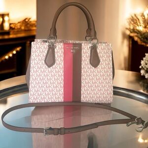 NWOT MICHAEL KORS Marilyn Medium Logo Stripe 2-Way Satchel